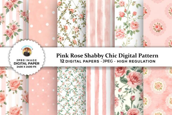 Download Pink Rose Shabby Chic Digital Patterns - Premium Resources