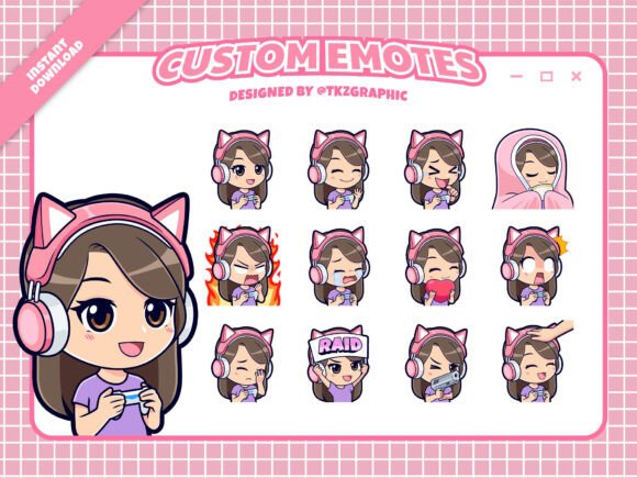 Download 12x Cute Gamer Girl - Custom Emotes - Gamer Collection